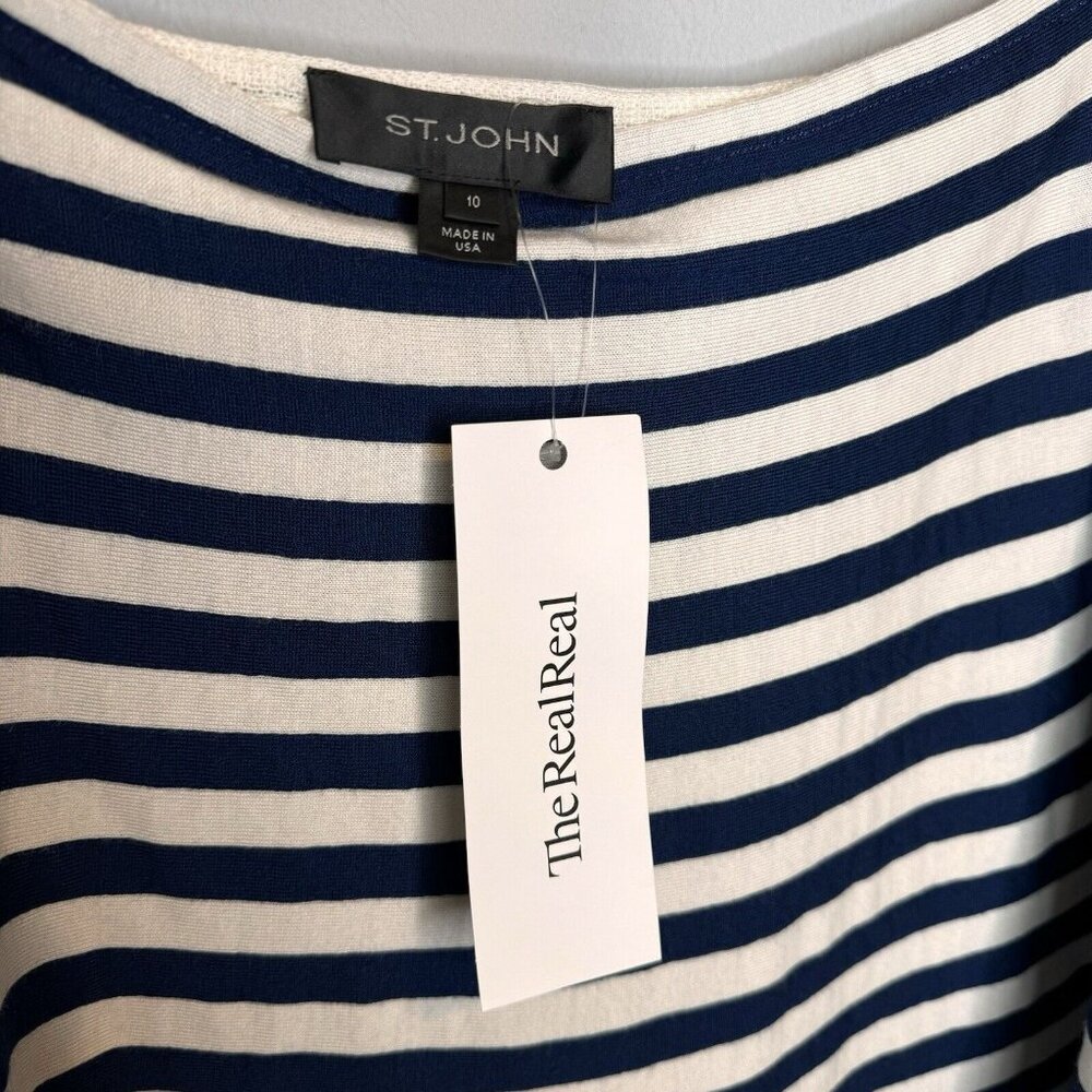St. John Wool Blend Skirt Size 10 Navy Blue White Stripe A Line Nautical - Picture 6 of 6